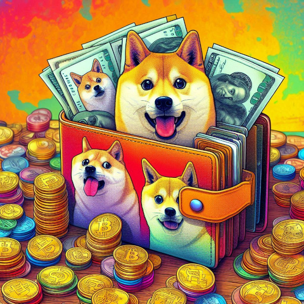 a colorful image depicting a self-custody wallet filled with doge cartoons and other animal meme coins1