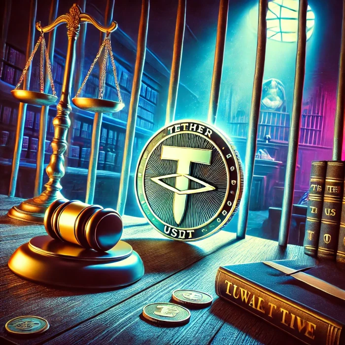 Illustration of Tether USDT symbol behind bars, representing delisting concerns and regulatory issues with MiCA. Raises the question: Will Tether delist?