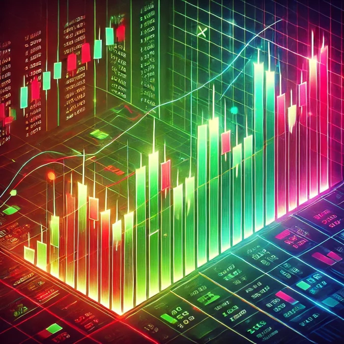 A vibrant digital illustration of a cryptocurrency order book, showing bid and ask levels with a depth chart representation.